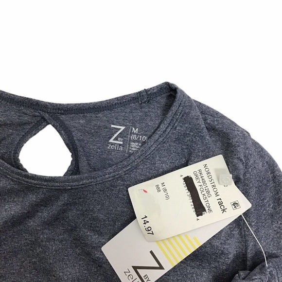 Z by Zella Girls Gray Keyhole Back Short Sleeve Tee Shirt Athletic Top M 8/10 - Picture 3 of 3